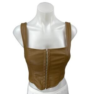 Princess Polly Brown Faux Leather Sleeveless Camisole Corset Crop Tank Top Sz 4